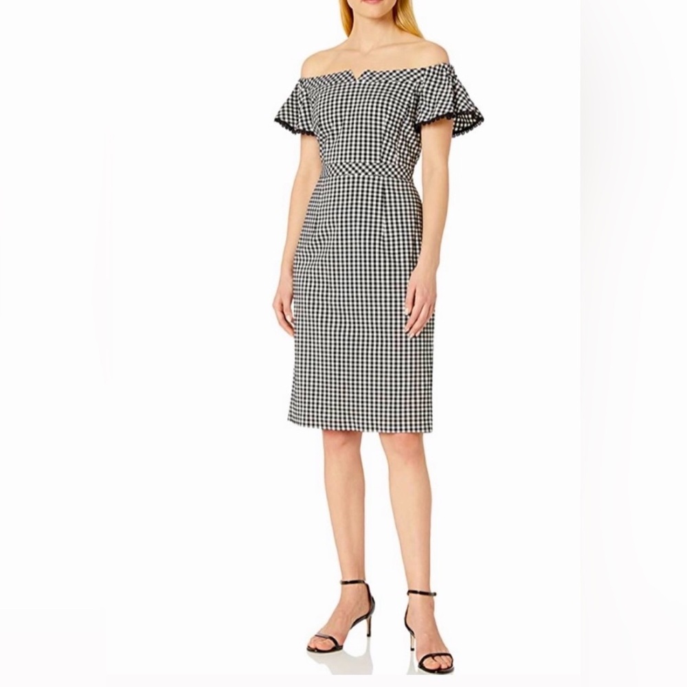 Nannette Laporte Black and White Gingham Off the Shoulder Dress Size 4 # 789